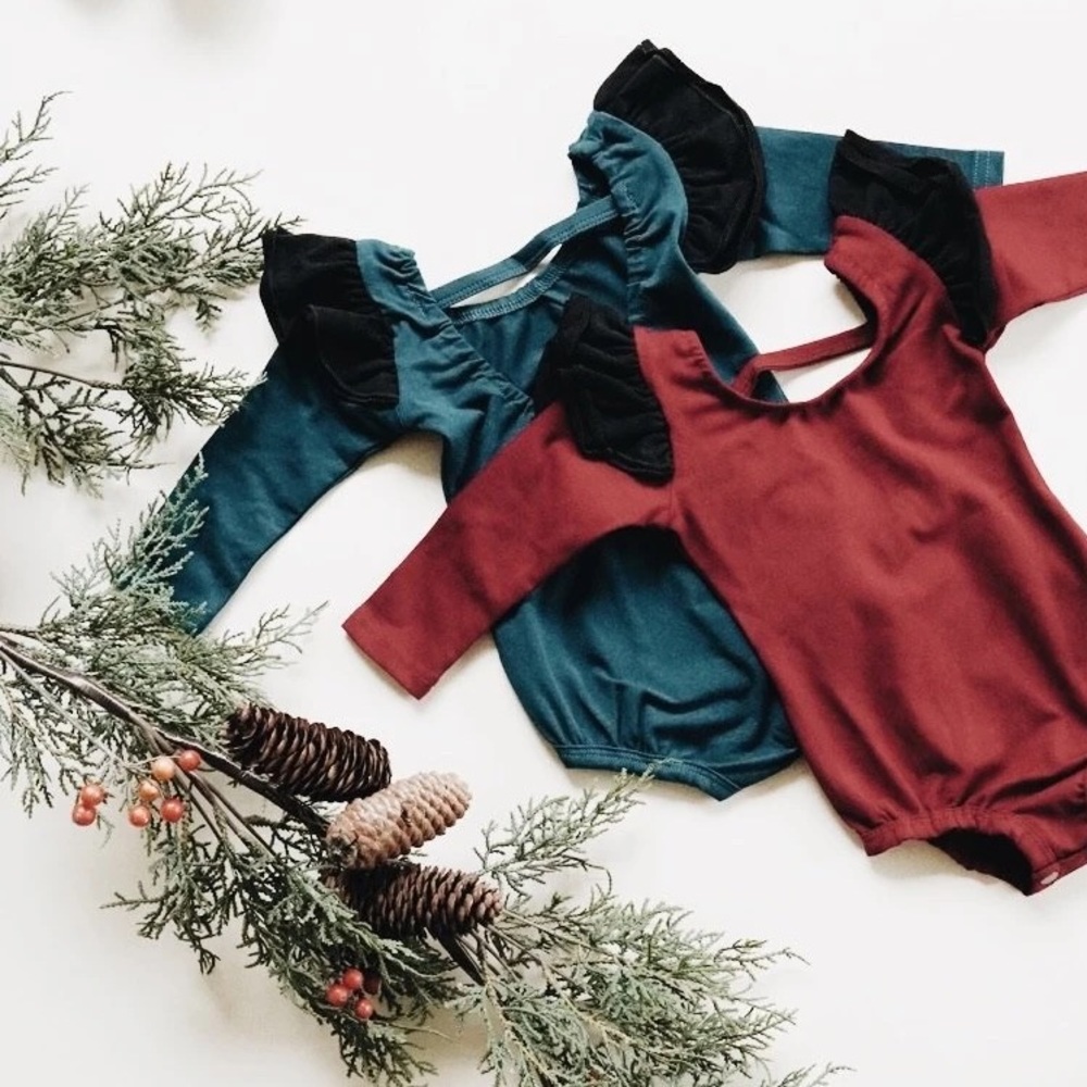 New Orcas Lucille Syrah long sleeve Leo bodysuit in Dark Teal Sz 12-18 months